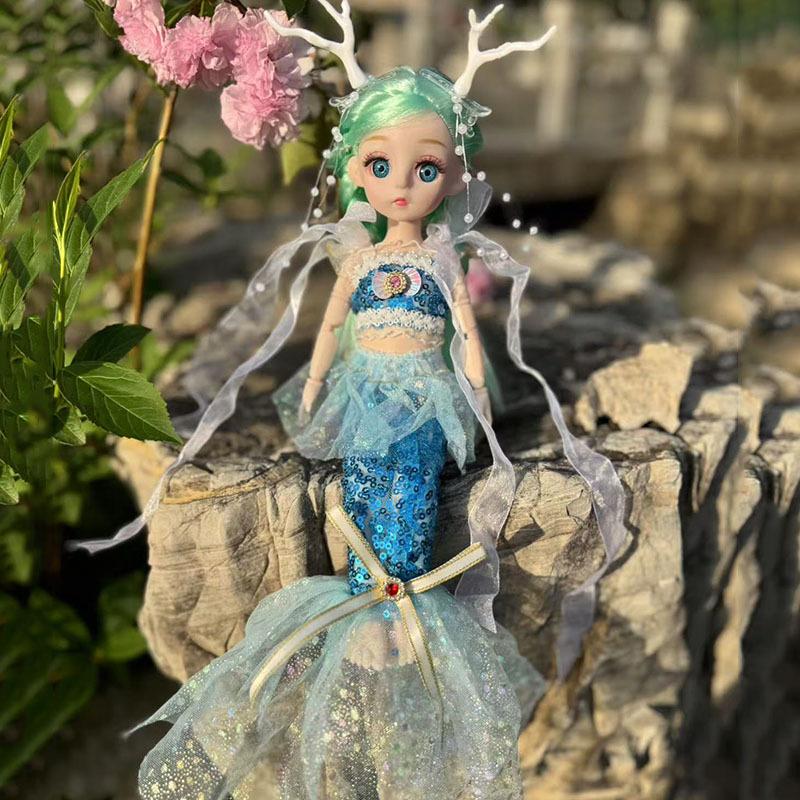 

Красочная кукла-русалка принцесса детская ролевая игра домик платье игрушка рождественский подарок на день рождения для девочек небесно-голубой