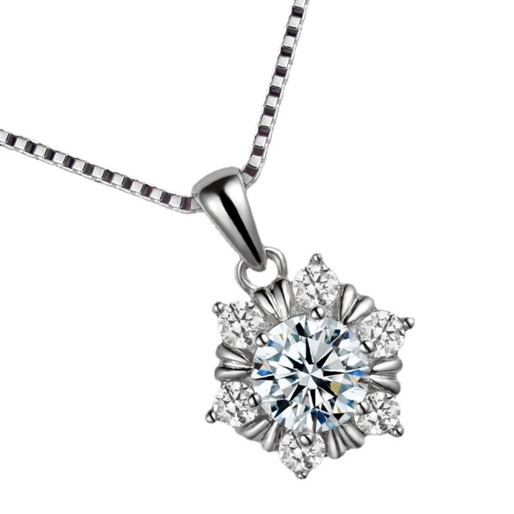 

Zircon Necklace for Women Snowflake Pendant Silver Plated Short Chain Collarbone Jewelry