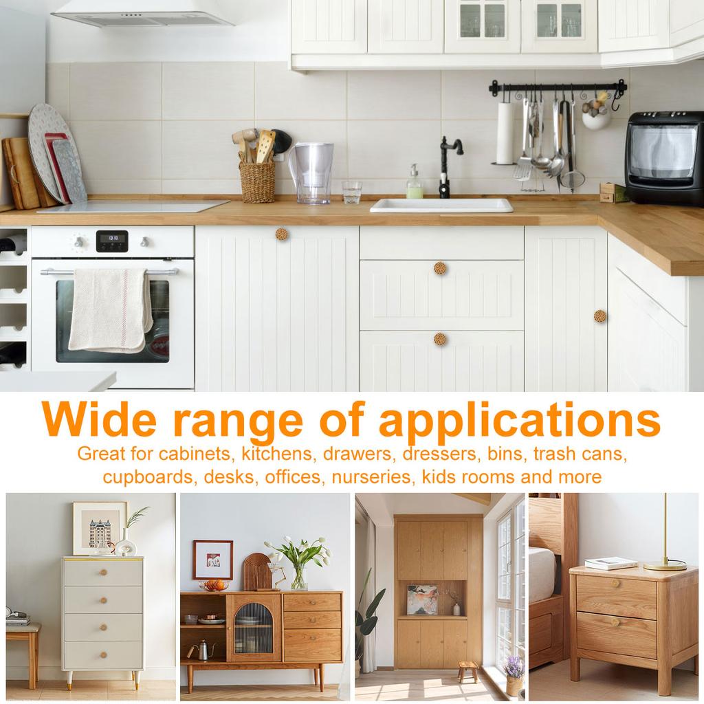 12Pcs Rattan Dresser Knobs Kit Round Wooden Drawer Knobs Decorative Furniture Pull Handles Multipurpose Woven Drawer Pulls for