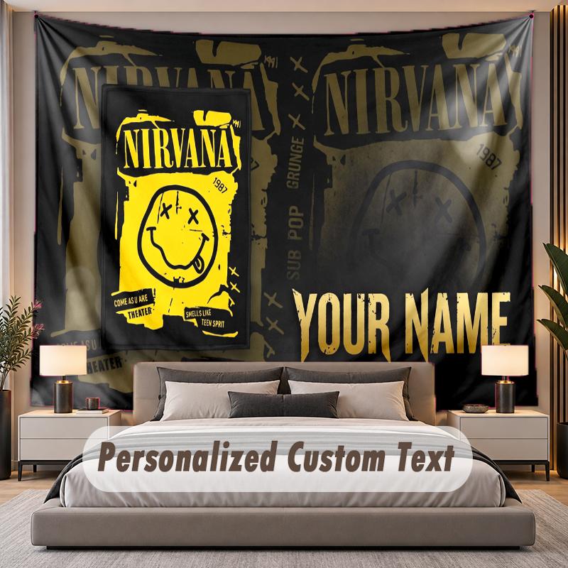 Custom Name Text Tapestry Nirvana Personalized Polyester Wall Tapestry For Bedroom And Room