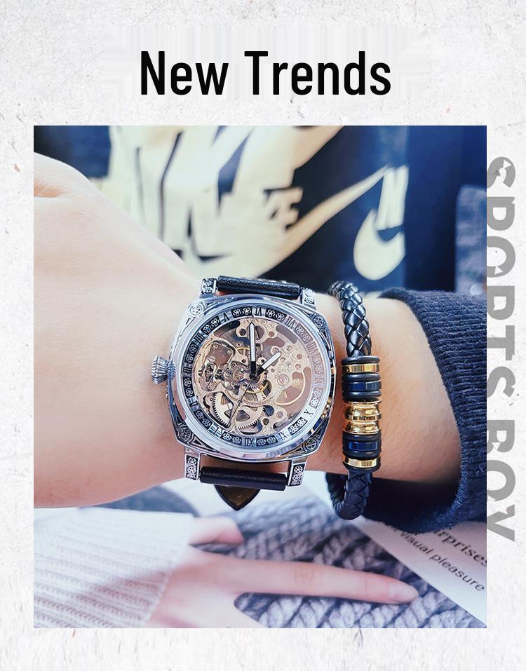 Fenshi FENSIR 8837 Men's Automatic Mechanical Watch - Hollow Design, Waterproof, Casual Belt.