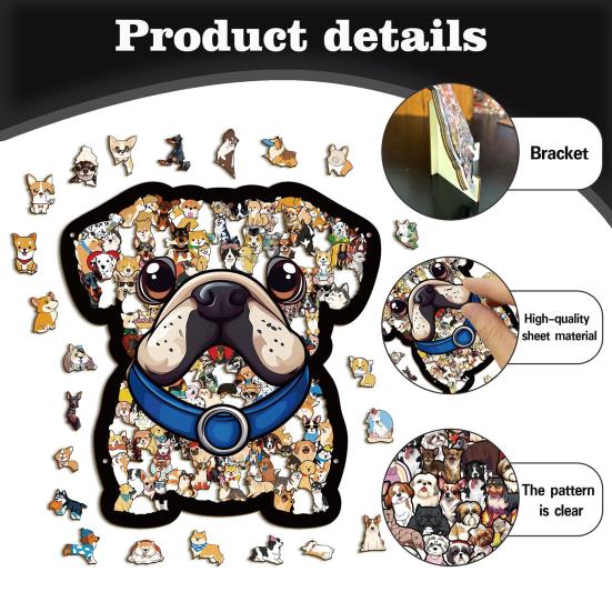 136 Teile/Set Hundeförmiges Holz-Puzzle Logiktraining Holz-Tier-Puzzle Spiel Pädagogisches Schwieriges Puzzle Spielzeug Hunde-Liebhaber Geschenk
