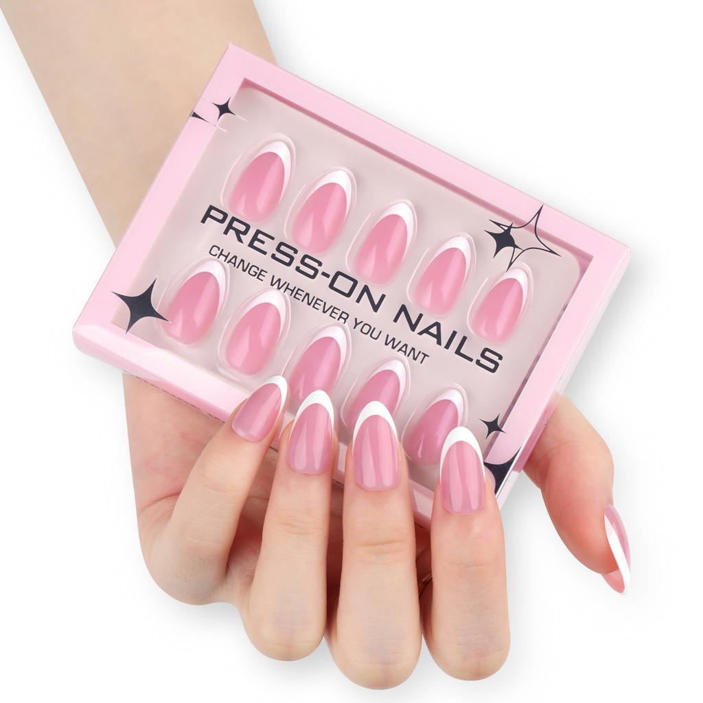 30 pieces of high-end wearing nail simple French white manicure fake nail European and American short nail film