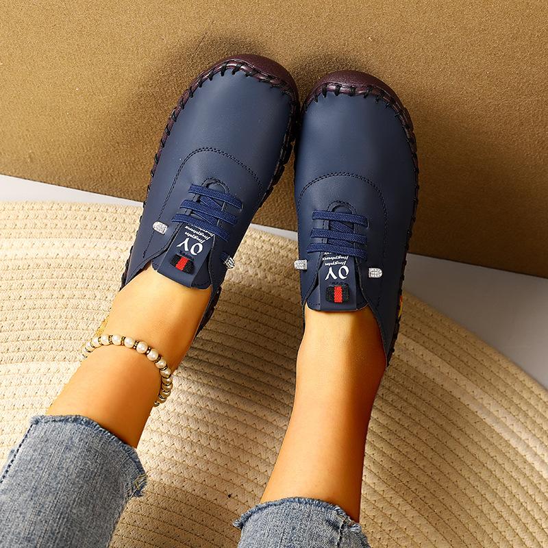 Chaussures à semelles souples, chaussures décontractées à lacets cousues à la main pour femmes, grande taille