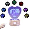 Personalized Heart Night Light 3D Crystal Lamp Custom Photo Picture Engraved Led Light 7 Color with Music Wood Base Personalized Gift for Women