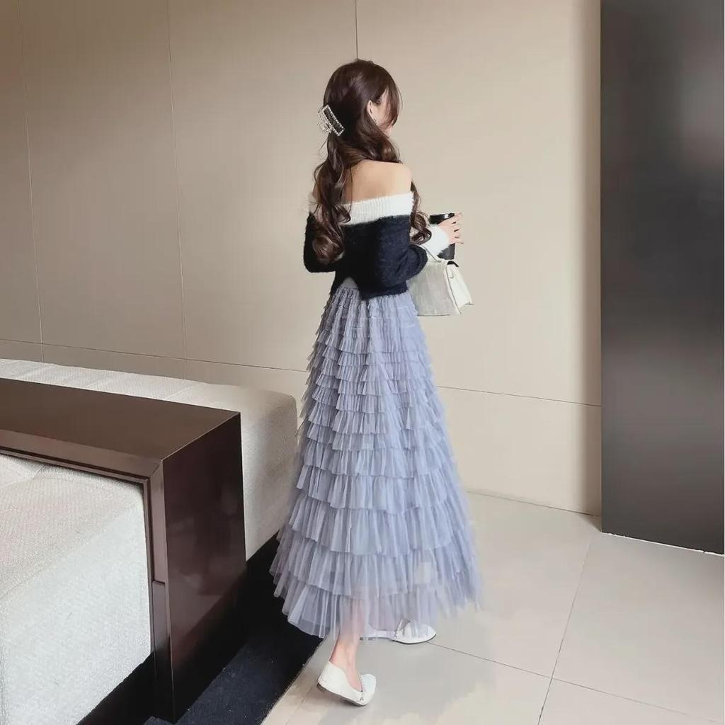 "2023 Spring/Summer Layered Mesh A-Line Skirt for Women"