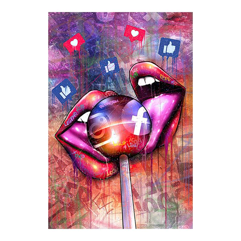 Pintura en lienzo de labios sexys de chica, grafiti callejero pop, carteles e impresiones de arte de pared, imagen de pared moderna para decoración del hogar del dormitorio