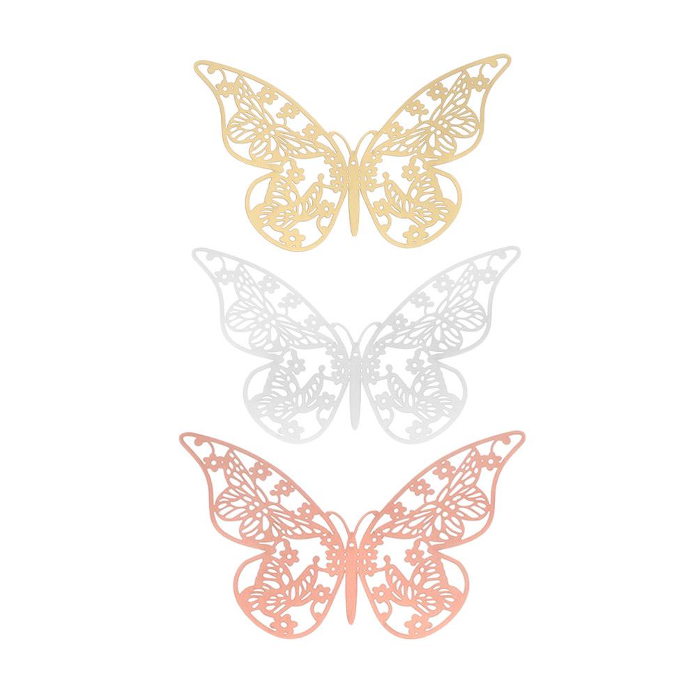 Ornament Home Decoration Gold Silver Rose Gold Mariposas Decals 3D Hollow Butterfly Wall Stickers