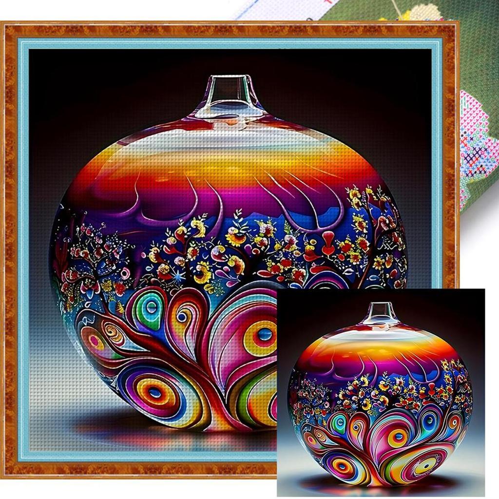 Full Embroidery cotton Thread 11CT Printed Glass Vase Cross Stitch 50x50cm