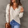 Women V Neck Cross Front Knit Sweater Long Sleeve Pullover Casual Lightweight Soft Stretchy Fabric Top