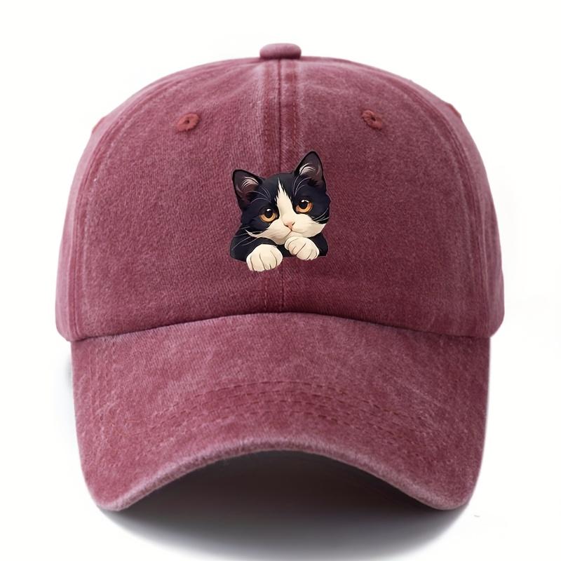 Simple Versatile Cute Cat Print Washed Vintage Soft Top Sunshade Baseball Cap Unisex Baseball Cap