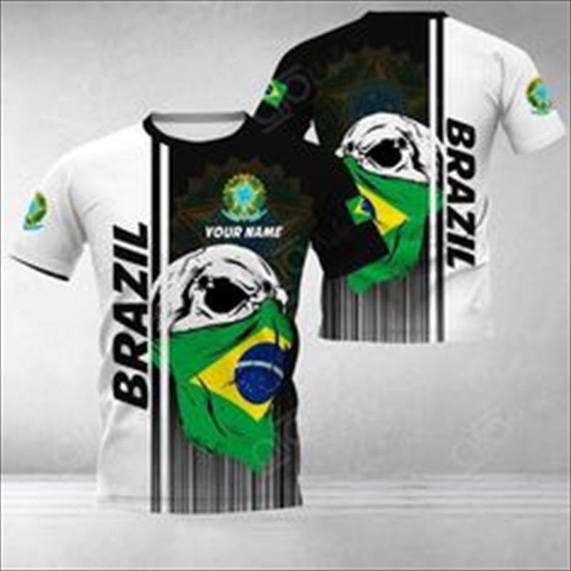 Quick Dried Brazilian Football T-shirts Men's Brazilian Flag Printed Short Sleeve Summer Sports Fitness Wear Fashion Men's Tops