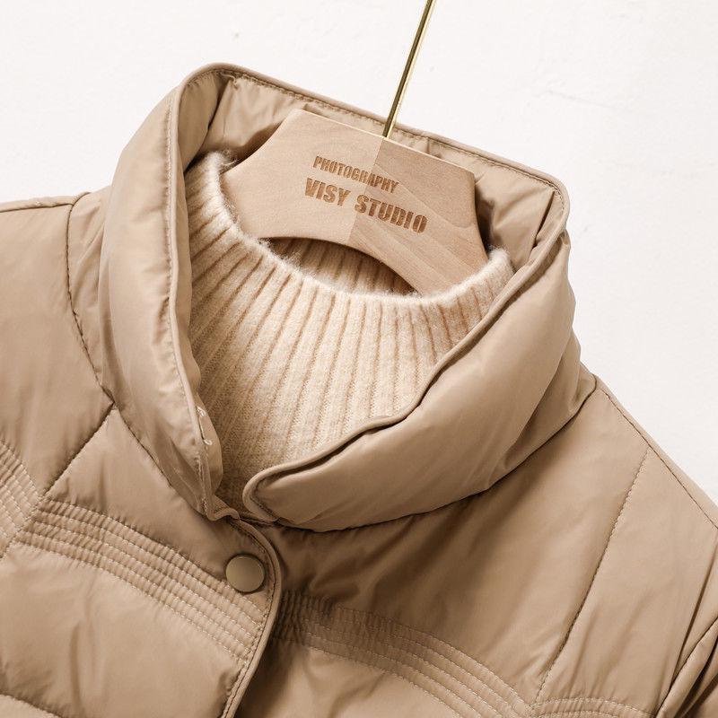 Korean Split Diamond Pattern Short Down Jacket with Stand-Up Collar