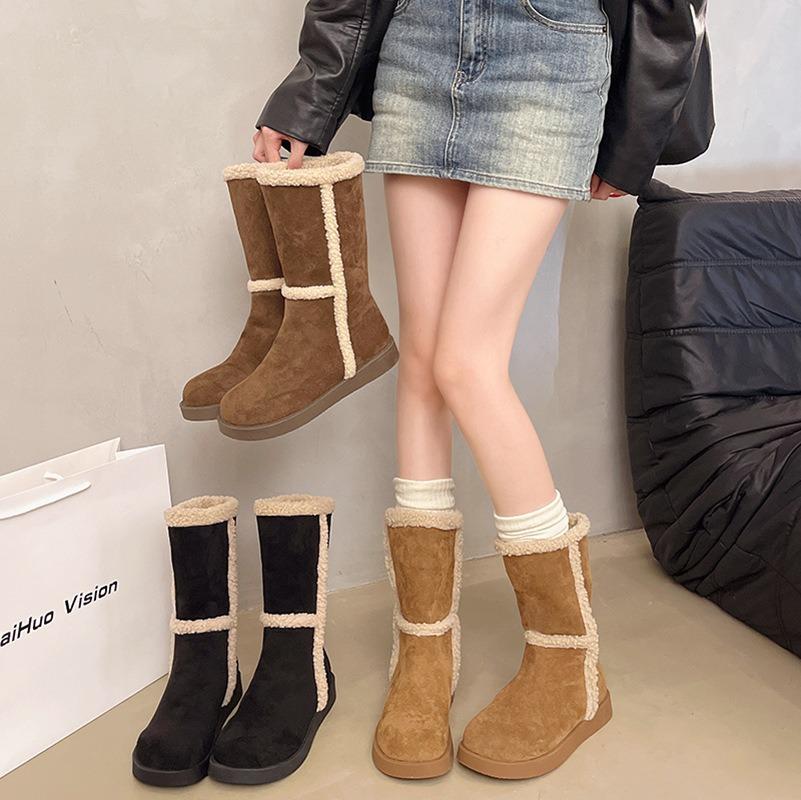 Fashion 2025 Winter Short Plush Snow Boots Suede Ladies Shoes Slip-on Women's Botines Fashion Flat Bottom Casual Cotton Shoes for Women