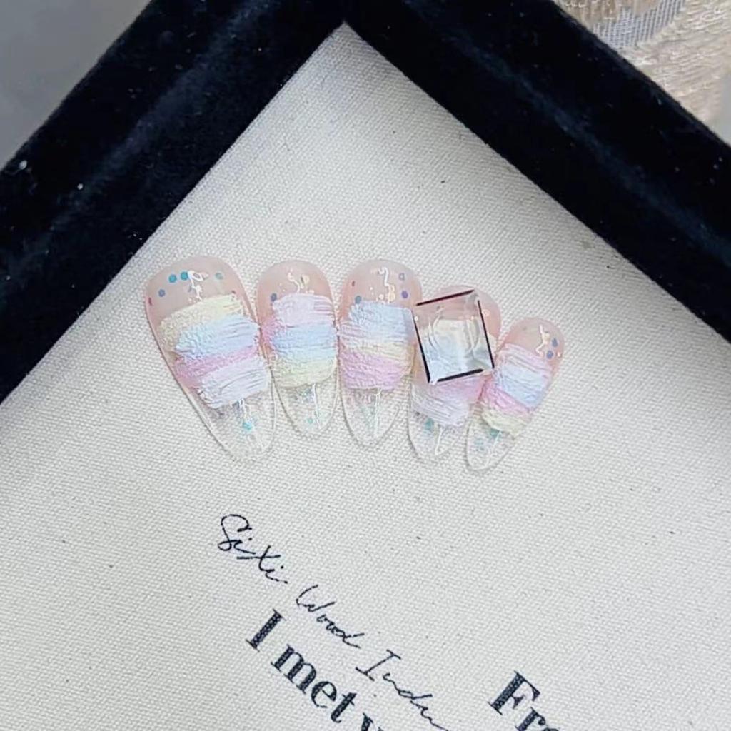 Pure Hand-made Phototherapy Wear Nail Tablets Ice-sealed Love Soda Wear Nail Finished Product Reusable Nail Patches