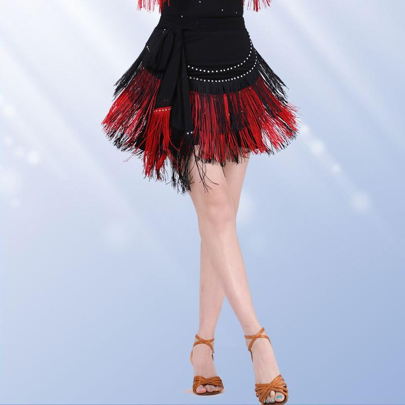 Womens Latin Dance Top With Fringe Rhinestone Embellishment Long Sleeve Modern Ballroom Costume