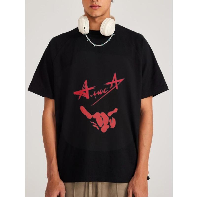 

White T-Shirt with Red Star and Hand Print Design for Casual Wear XXXXL чорний