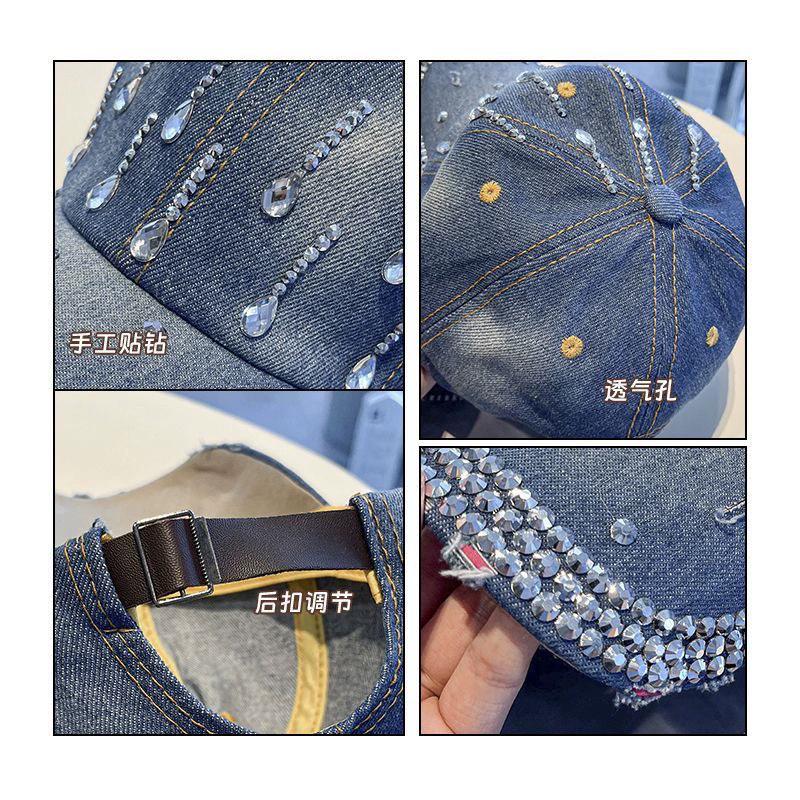 New  Trendy Spring Autumn Adult Men Women Denim Diamond Baseball Cap Casual Fashion Duckbill Caps Sun Hats Strap Adjustable
