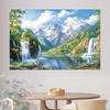 1 2D Flat Natural Landscape Polyester Background Fabric - Waterfall Mountain Views and Snow-capped Peaks, Perfect for Parties