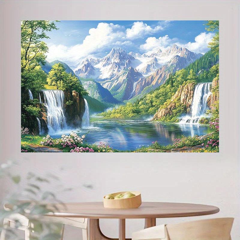1 2D Flat Natural Landscape Polyester Background Fabric - Waterfall Mountain Views and Snow-capped Peaks, Perfect for Parties