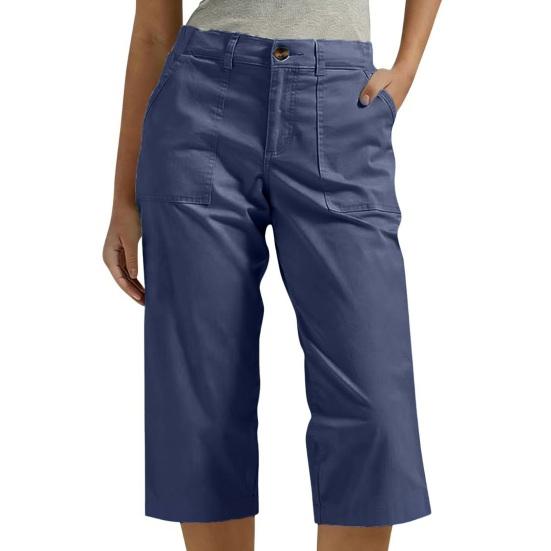 Calças Femininas Cropped com Bolsos Cintura Alta Perna Reta Calças Cargo Modelagem Solta Comprimento no Joelho Calças de Verão para Caminhada Viagem
