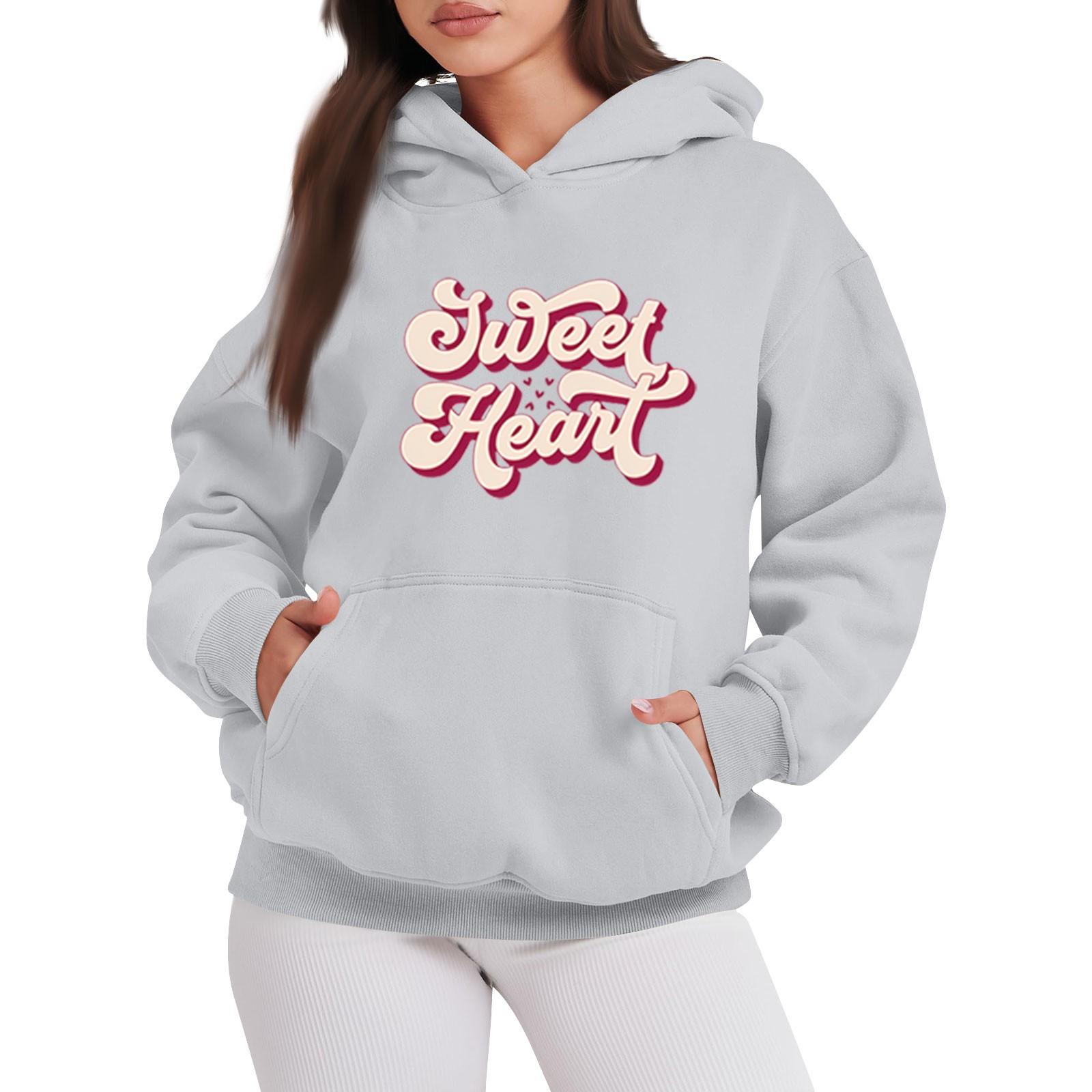 

SWEET HEANT Женская модная повседневная толстовка с капюшоном с принтом ко Дню святого Валентина, с длинными рукавами XXL
