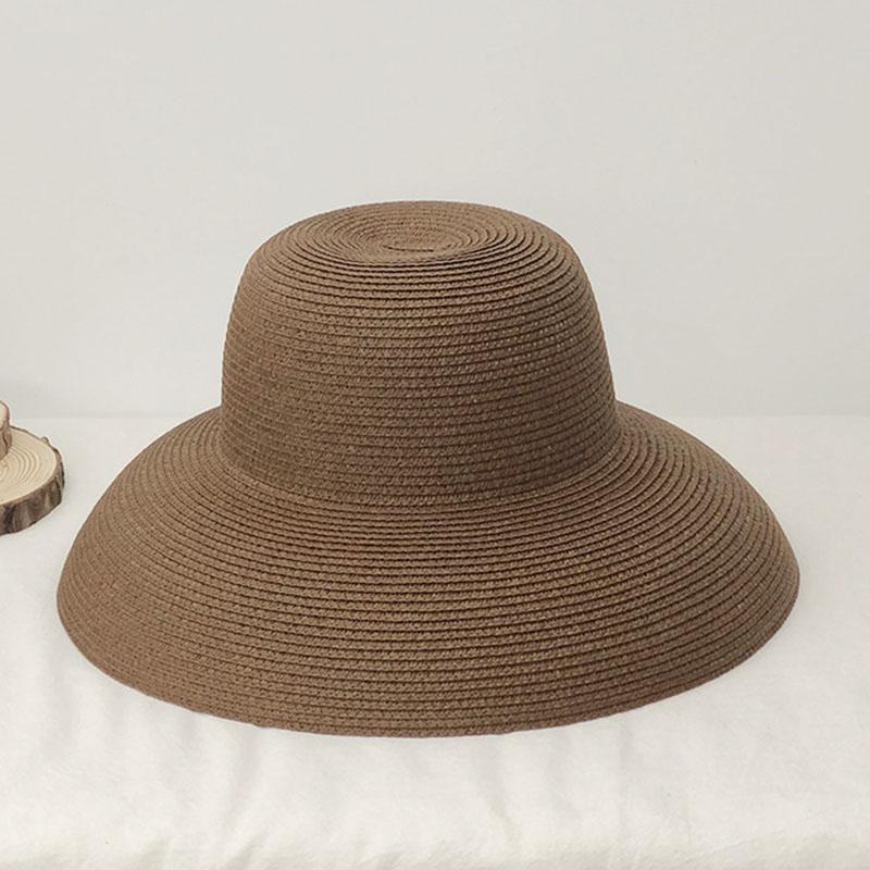 Cloche Women Summer Hat Plain Straw Hats Bucket Hat Breathable Wide Brim UV Protection Beach Cap Seaside Travel Hat