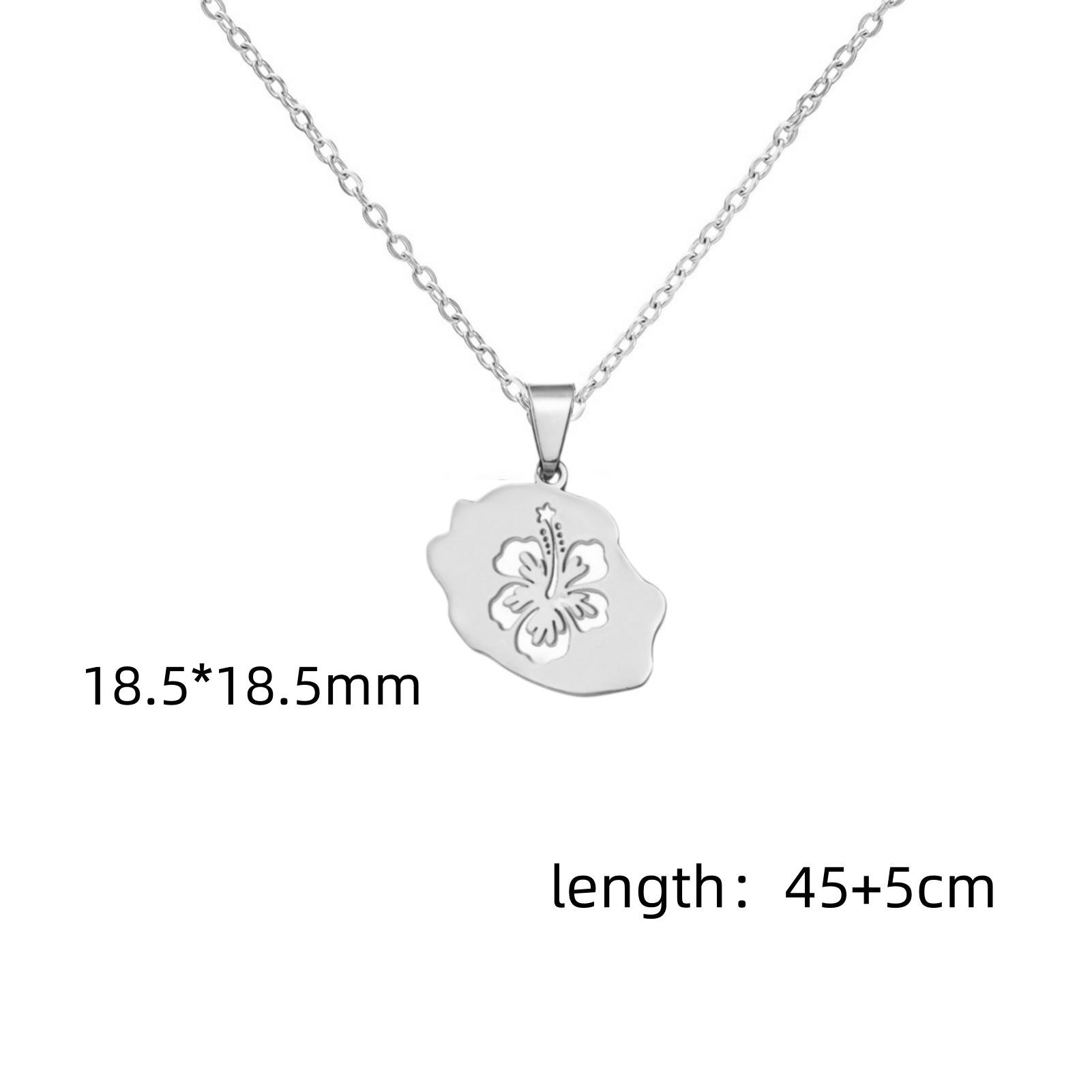 Reunion Map Outline Necklace Hibiscus Guadeloupe Martinique Pendant Necklaces Stainless Steel Guyane Map Necklace For Women 45cm