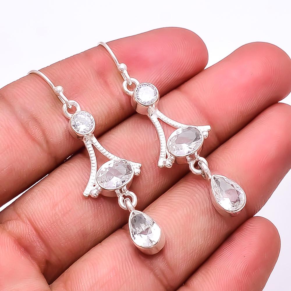 

White Topaz Multi Collet 925 Sterling Silver Earring 2.03 E25