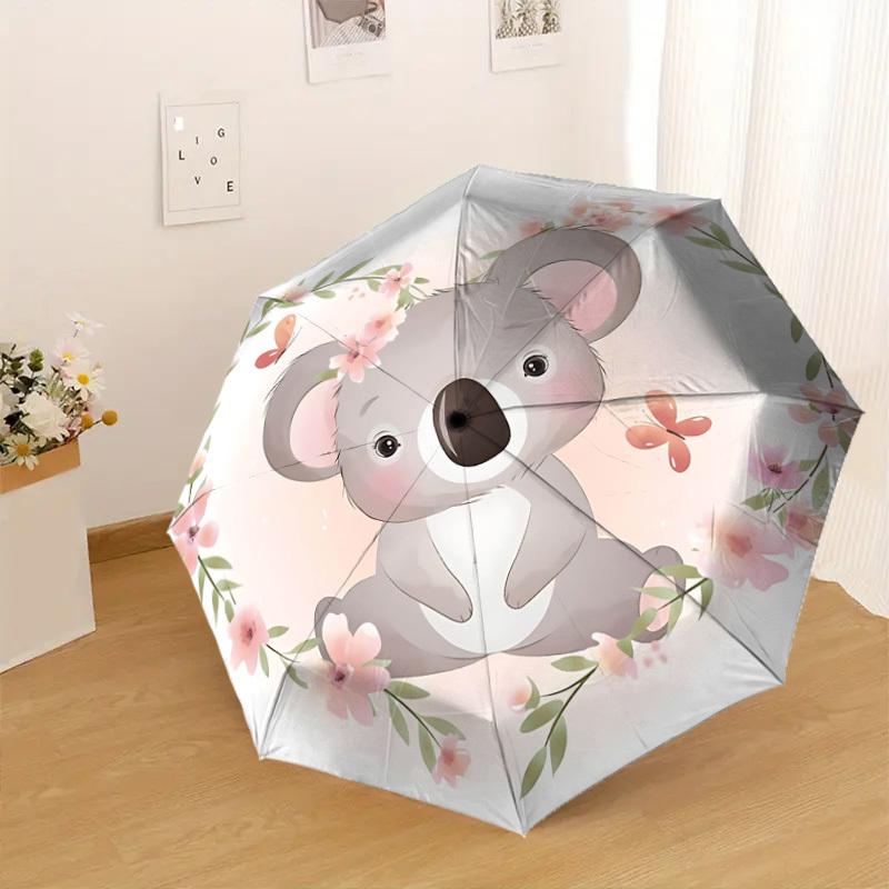 1pc Koala Flowers Pattern Umbrella  Automatic Opening and Closing Umbrella, High Quality Umbrella, Ideal Gift for Her 264