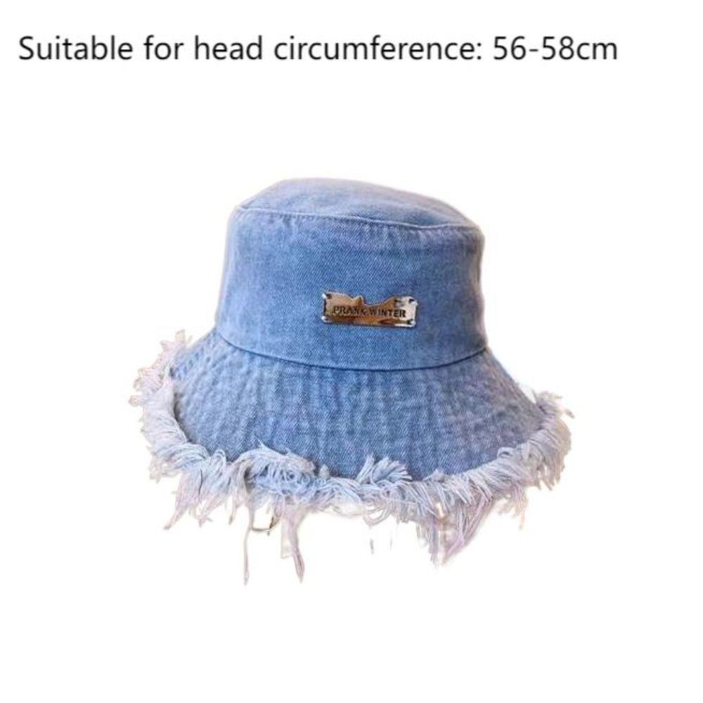 New Raw Edge Washed Denim Hat Denim Blue Tassel Edge Bucket Hat Casual Sun Hat Spring Season