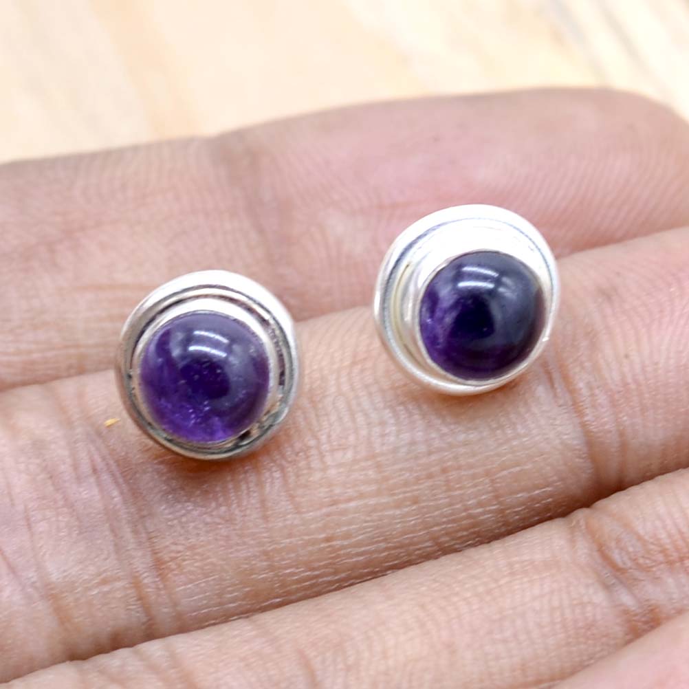 Amethyst 925 Sterling Silber Ohrstecker, Edelstein handgefertigte Damen Ohrringe Schmuck