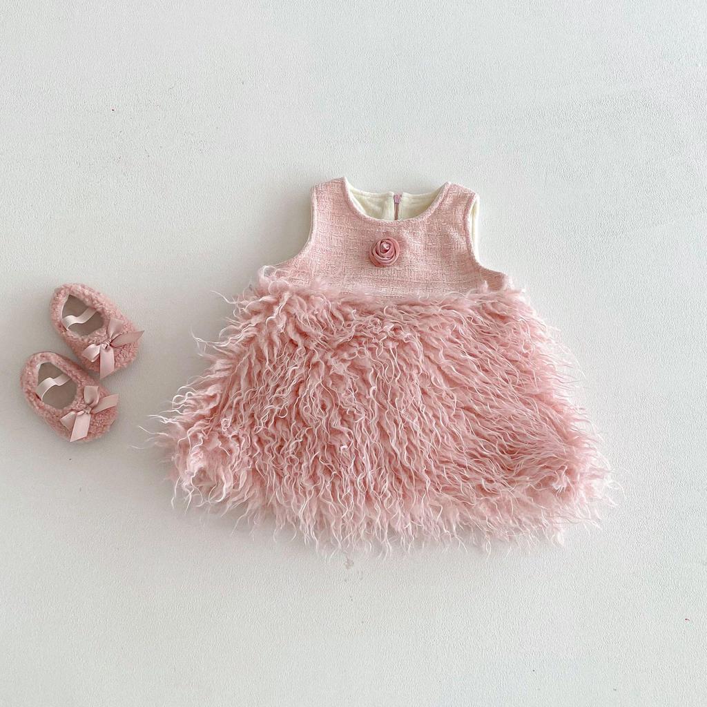 2025 New Winter Little Girls' French Chic Fleece-Lined Sleeveless Princess Dress