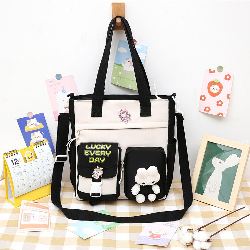 Canvas bag bag female student class ins Mori cute large capacity shoulder bag female Japanese oblique span bag handbag