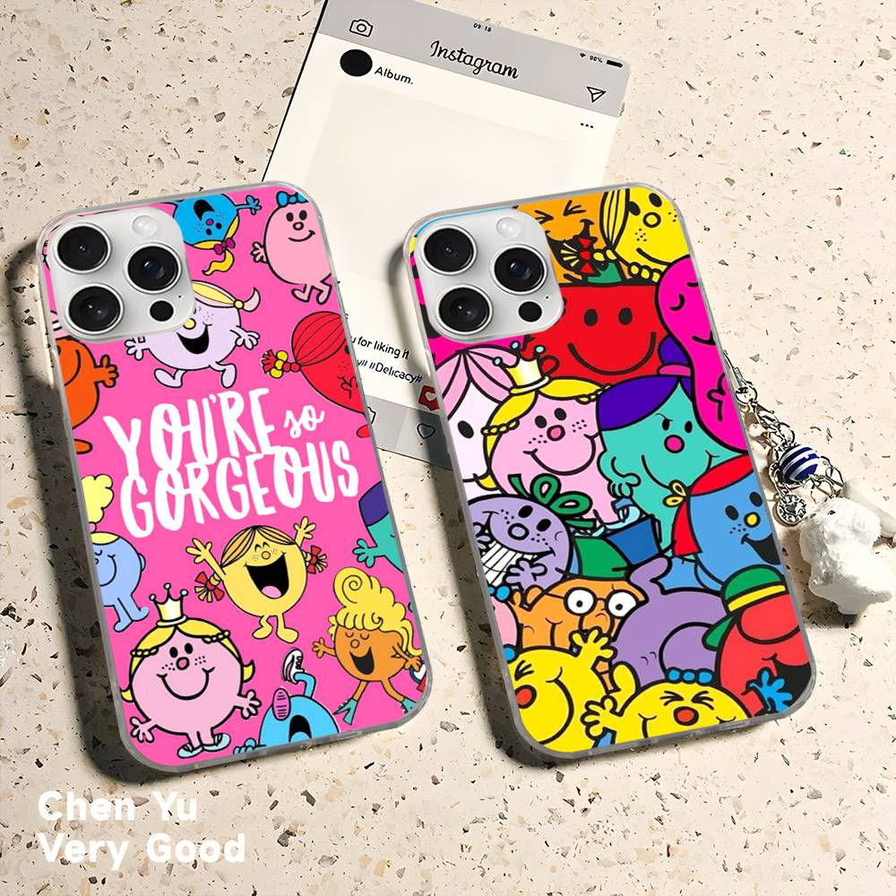 Gifts Mr Men And Little MisS Silver Gradient Pleated Water Ripple Phone Case For IPhone 17 16 15 14 13 12 11 Pro Max