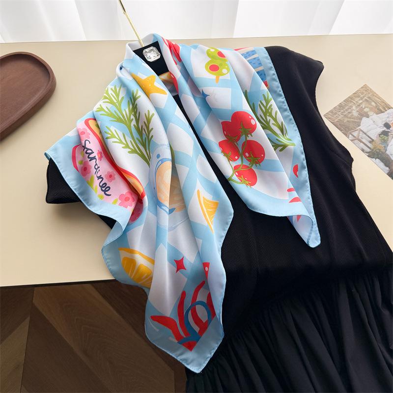 Summer pastoral simulation silk printing silk scarf small square scarf high-end shawl sunscreen neck scarf headscarf scarf