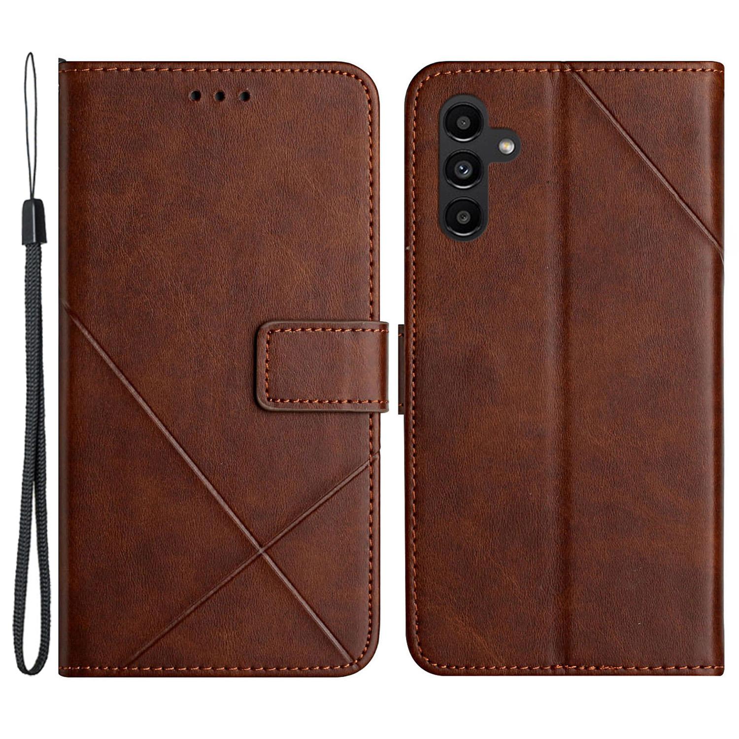 

Для Samsung Galaxy A55 5G Чехол Кожаный Однотонный Чехол с Тиснением с Ремешком на Запястье Brown