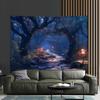 2D Flat Tapestry for Enchanted Forest Path, 1 Piece, Whimsical Fairy Tale Design Withs and Lush Green, Polyester Wall
