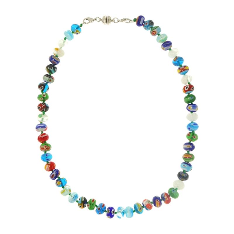 Muranos Style Blown Glass Beaded Necklace for Women Colorful Opal Beads Collarbone Chain Unique Handmade Neck Jewelry