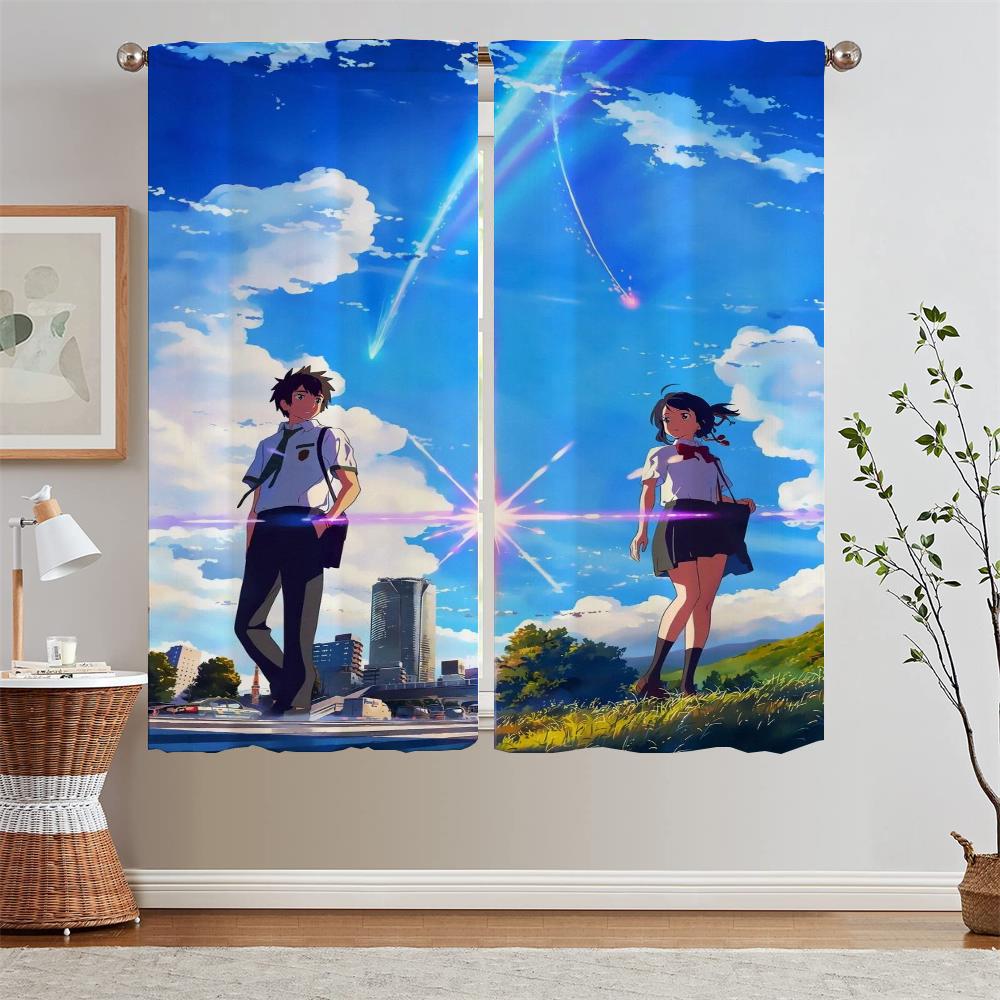 Hayao Miyazaki Modern Living Room Curtains for Camera Blind Blackout Curtain Tiebacks Partition Kitchen Curtains 2 Pcs Set Curls
