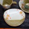 Coffee Cup Saucer Pair Set Kutani Ware Cherry Blossom Stylish Pottery Brand Tableware Made In Japan &