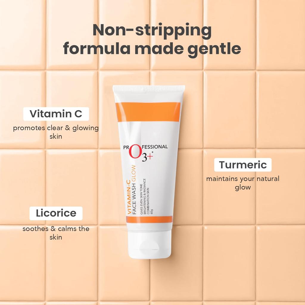 O3+ Vitamin C Glowing Face Wash 60 G For Bright Smooth Skin Daily Cleansing Radiant Complexion Care Cleanser Pack Of 1