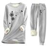 Women's Print Round Neck Warm Suit Long Sleeve Fleece Drawstring Sweatpants Two-Piece Set