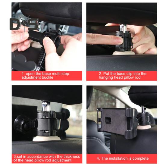 Car Tablet Holder Headrest Mount Anti Slip Silicone Buckle 360 Degree Rotatable Adjustable Universal Auto Seatback Phone Support Bracket Car