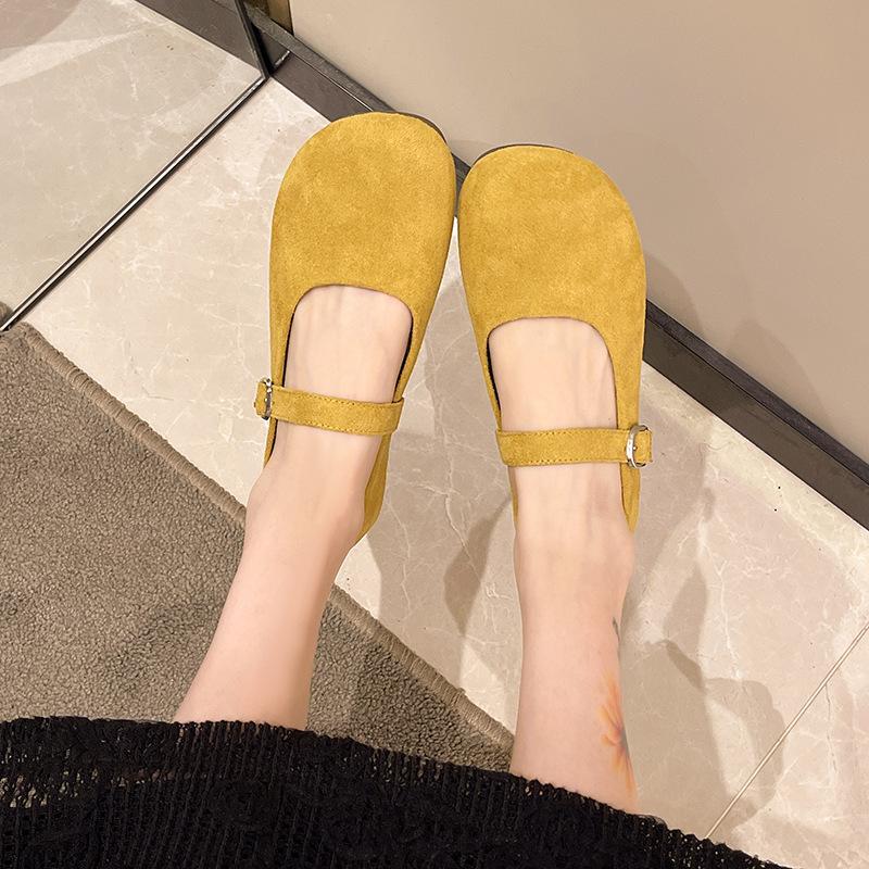 2025 new large size retro matte leather Mary Jane shoes women's flat single shoes one-word buckle with shallow mouth ballerina