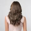 ALAN EATON Omber Brown Wavy  Layered Synthetic Wigs with Curtain Bangs Long Wave Wigs for Women Daily Use Heat Resistant Hair