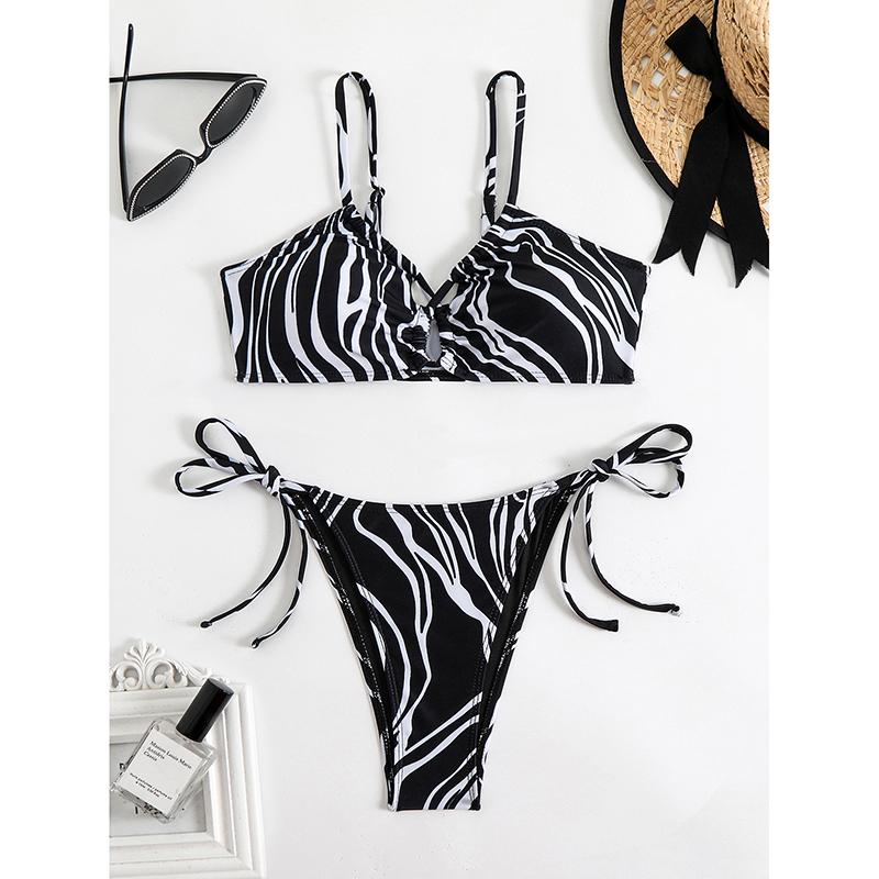 Costume da bagno da donna due pezzi spezzato Costume da bagno femminile senza schiena Costumi da bagno push-up Set da nuoto da donna con stampa floreale