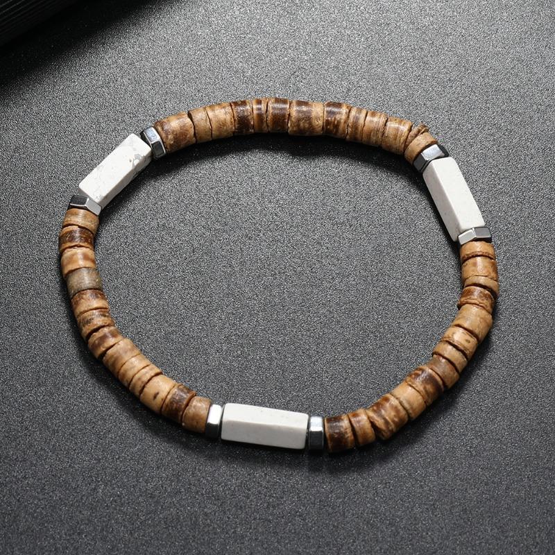 Natural Coconut Wood Turquoise Beaded Bracelet – Bohemian Spiritual Jewelry, Calm Protection Gift for Men