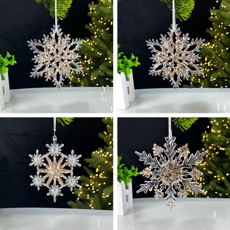 Christmas Decorations Sequined Acrylic Pendants Transparent Snowflake Pendants Christmas Tree Decorations Props