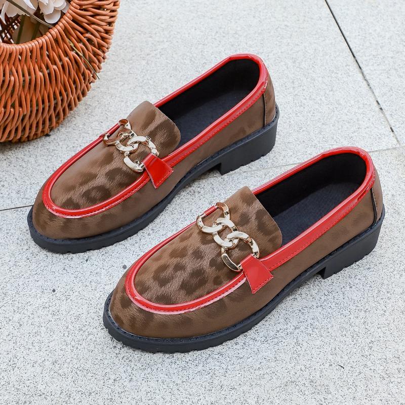 Women s Spring Autumn Large Size Casual Frosted Style Shoes Thick Heel Retro Flat Bottom Comfortable Round Toe Loafers 35